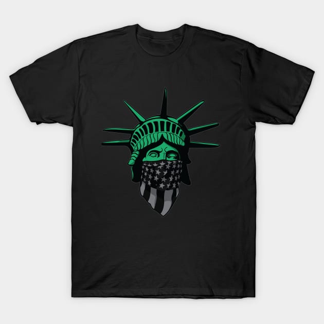 Statue of Liberty Black USA Flag T-Shirt by Joebarondesign